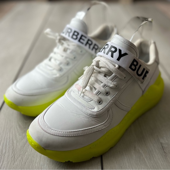Burberry Ronnie Chunky White Leather Neon Sole Sneaker Size 40 - Picture 2 of 16